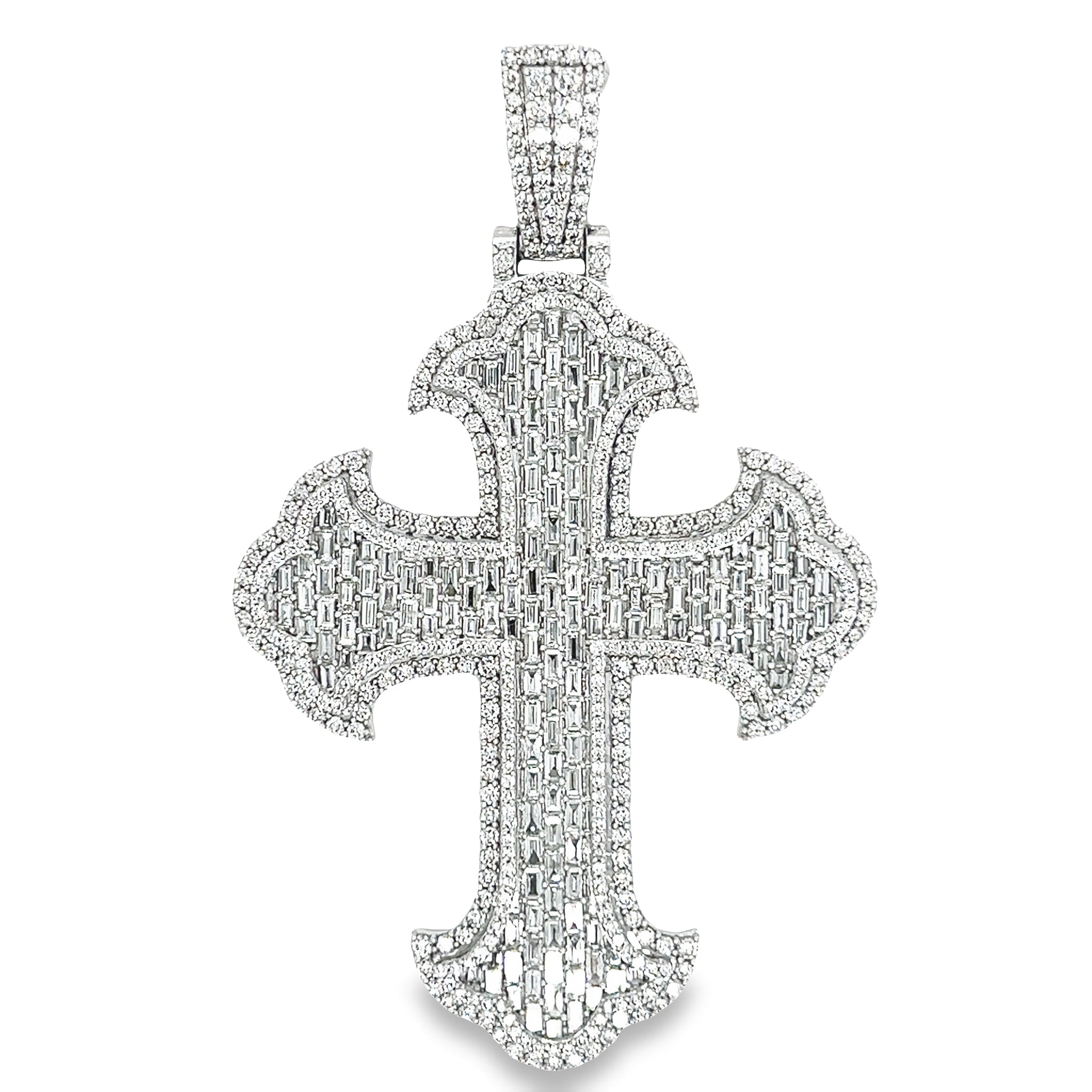 White Chrome Heart Baguette Cross Pendant