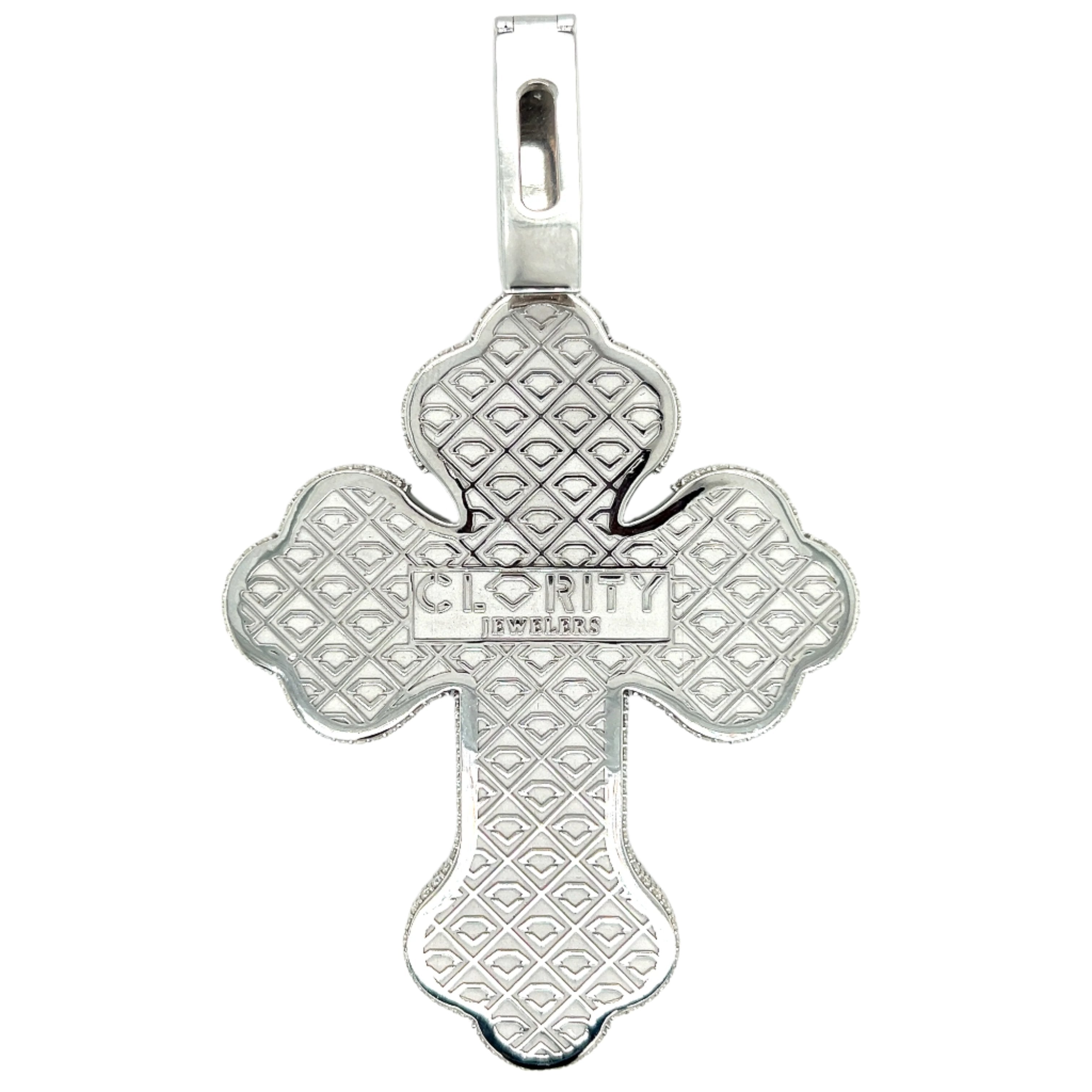 White Chrome Heart Baguette Cross Pendant