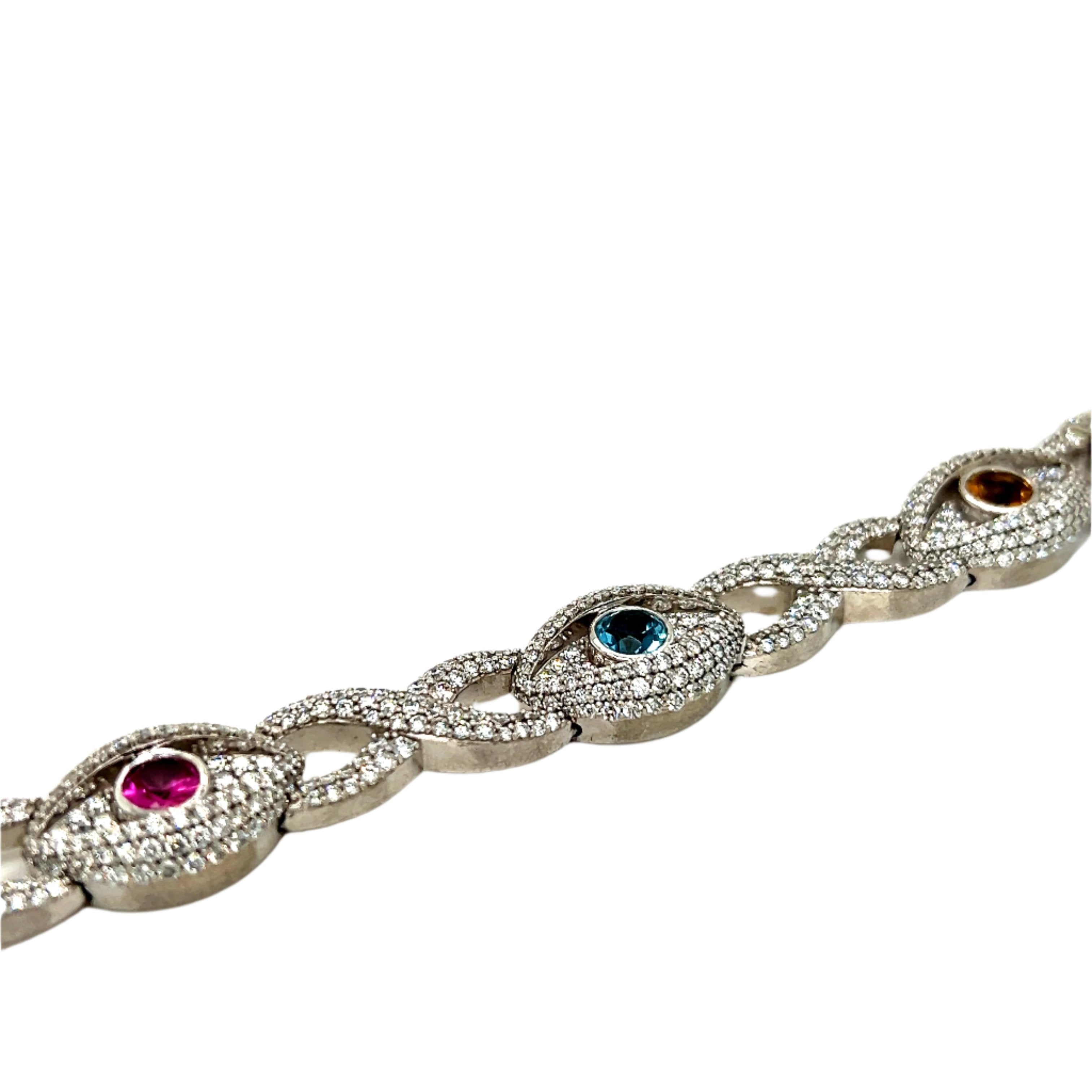 Evil Eye Bracelet with Color Gem Stones