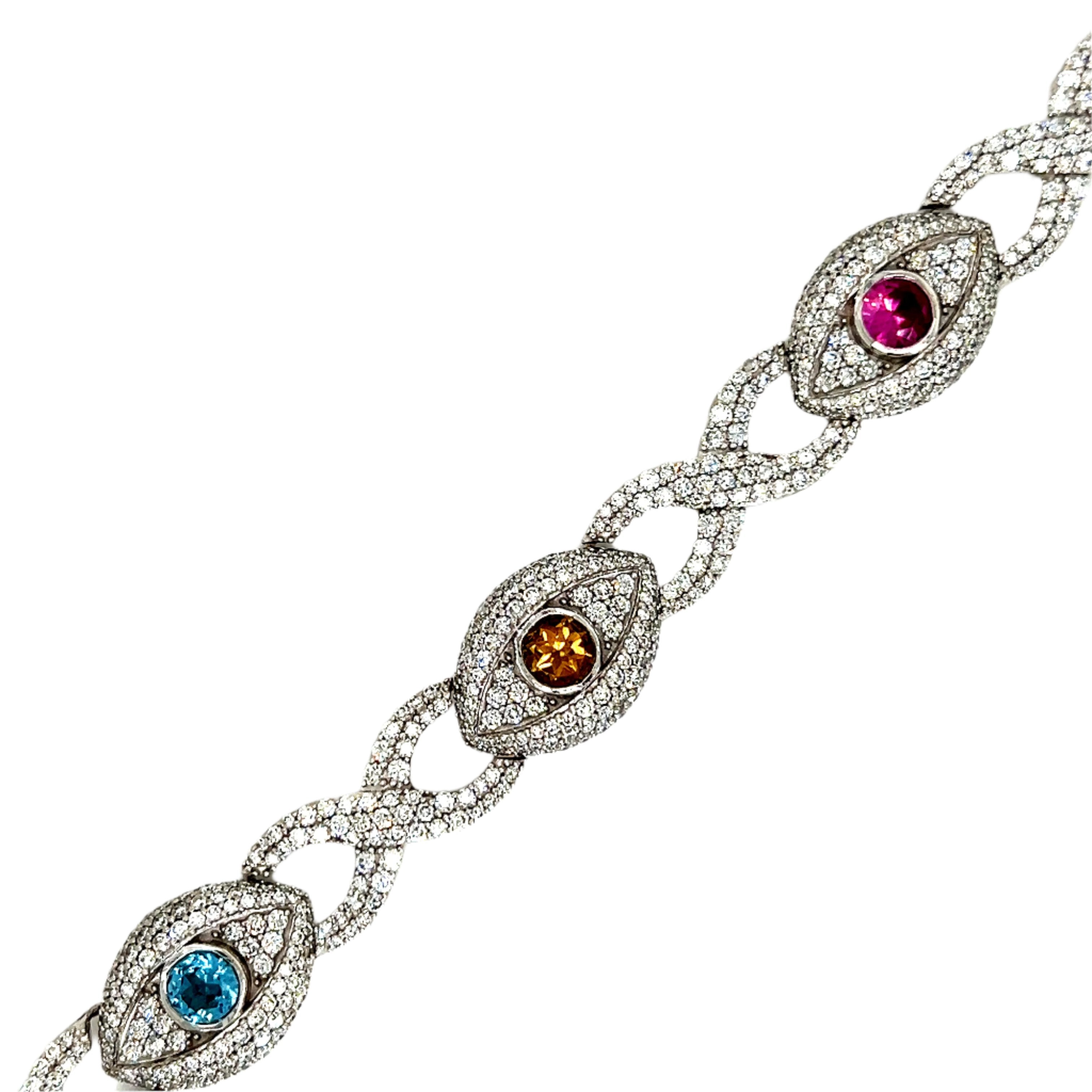 Evil Eye Bracelet with Color Gem Stones