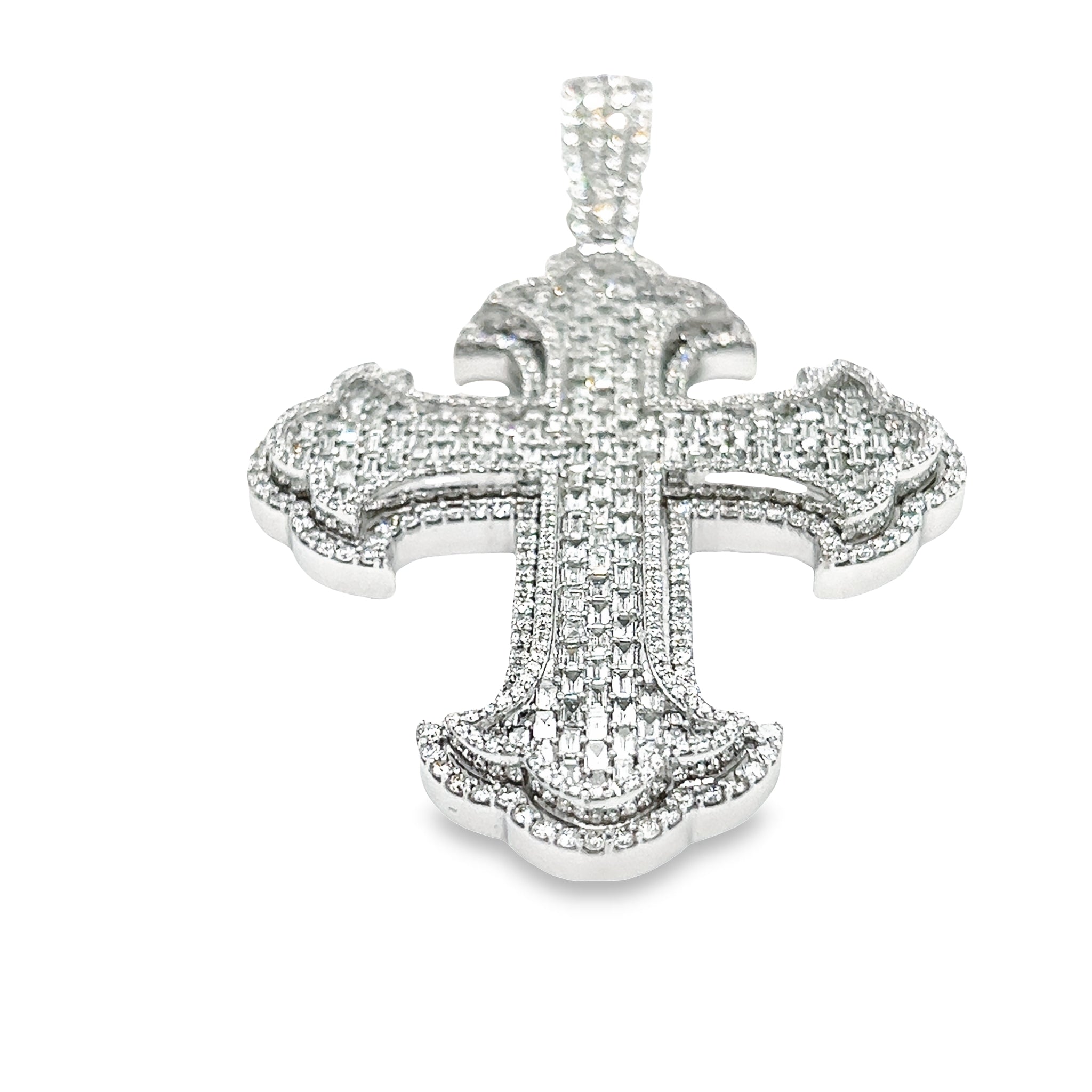 White Chrome Heart Baguette Cross Pendant